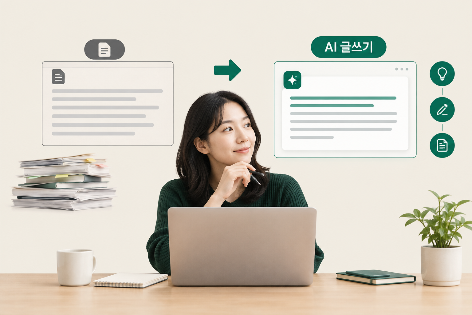 업무 글쓰기 과정을 초안·교정·번역·요약 단계로 나눠 AI 도구를 고르는 기준을 다룬 콘텐츠