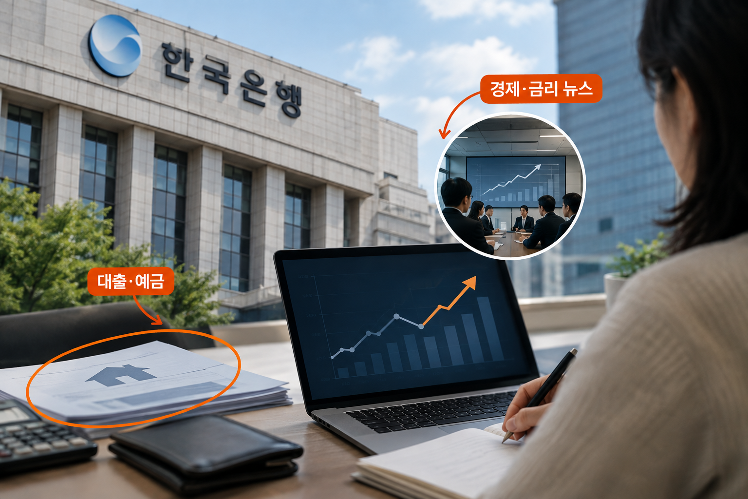 한국은행 기준금리가 2.50%에서 3.00%로 두 차례 연속 오른 소식과 대출이자·예금 금리에 주는 영향을 정리한 화면