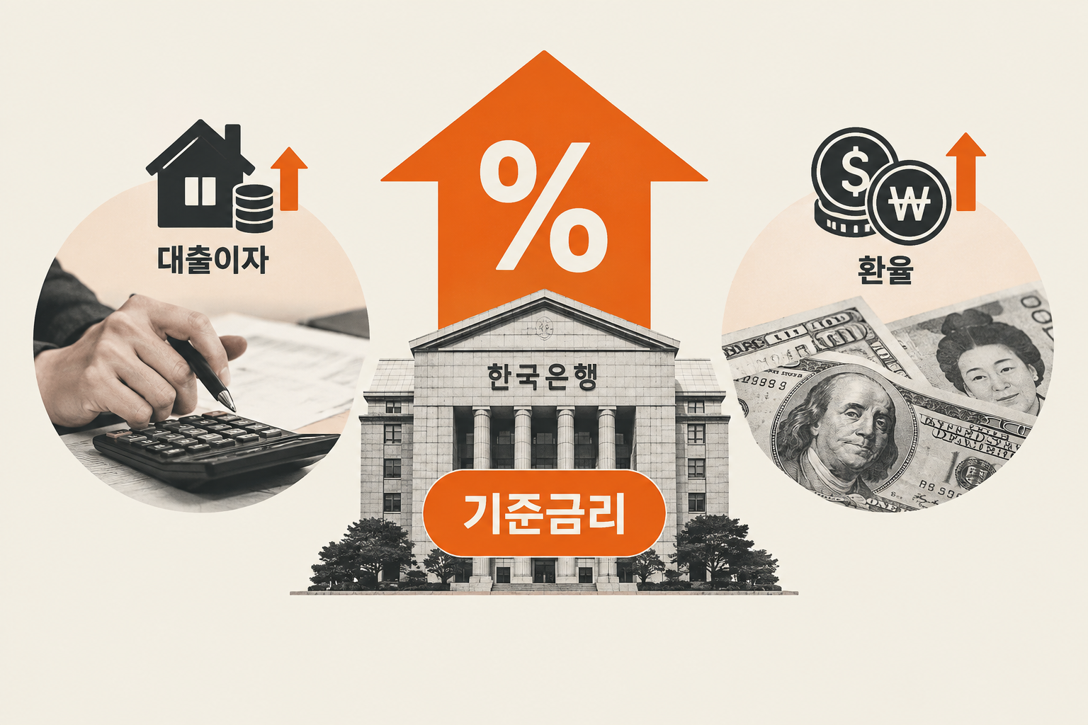한국은행 기준금리가 2.50%에서 3.00%로 인상되고 미국 연준 인상으로 한미 금리차가 1%p로 확대된 상황을 설명하는 경제 카드뉴스