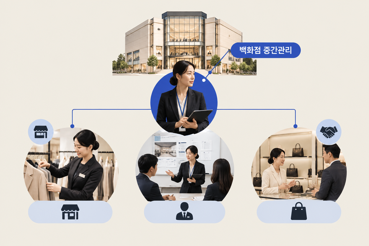 백화점 매장에서 판매사원이 고객을 응대하는 모습. 매장 운영 형태에 따라 이 사원의 소속이 달라진다.