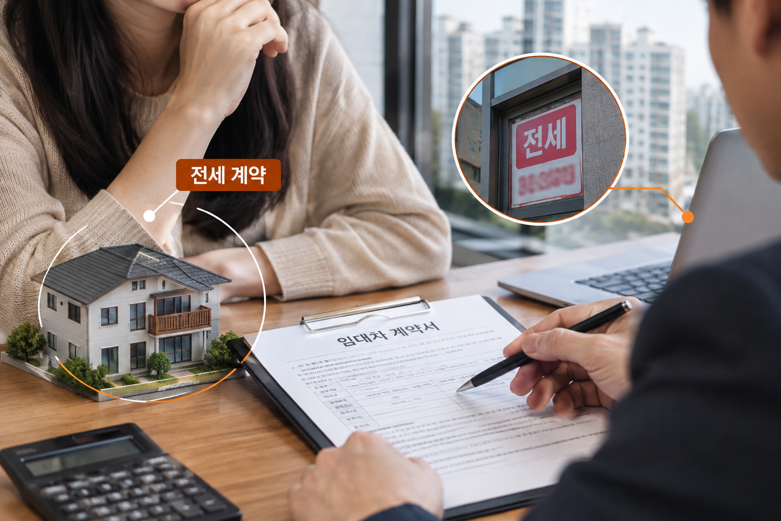 전세 계약에서 보증금을 지키기 위해 등기부등본·세금·보증을 순서대로 점검하는 확인 절차의 흐름을 담은 표지
