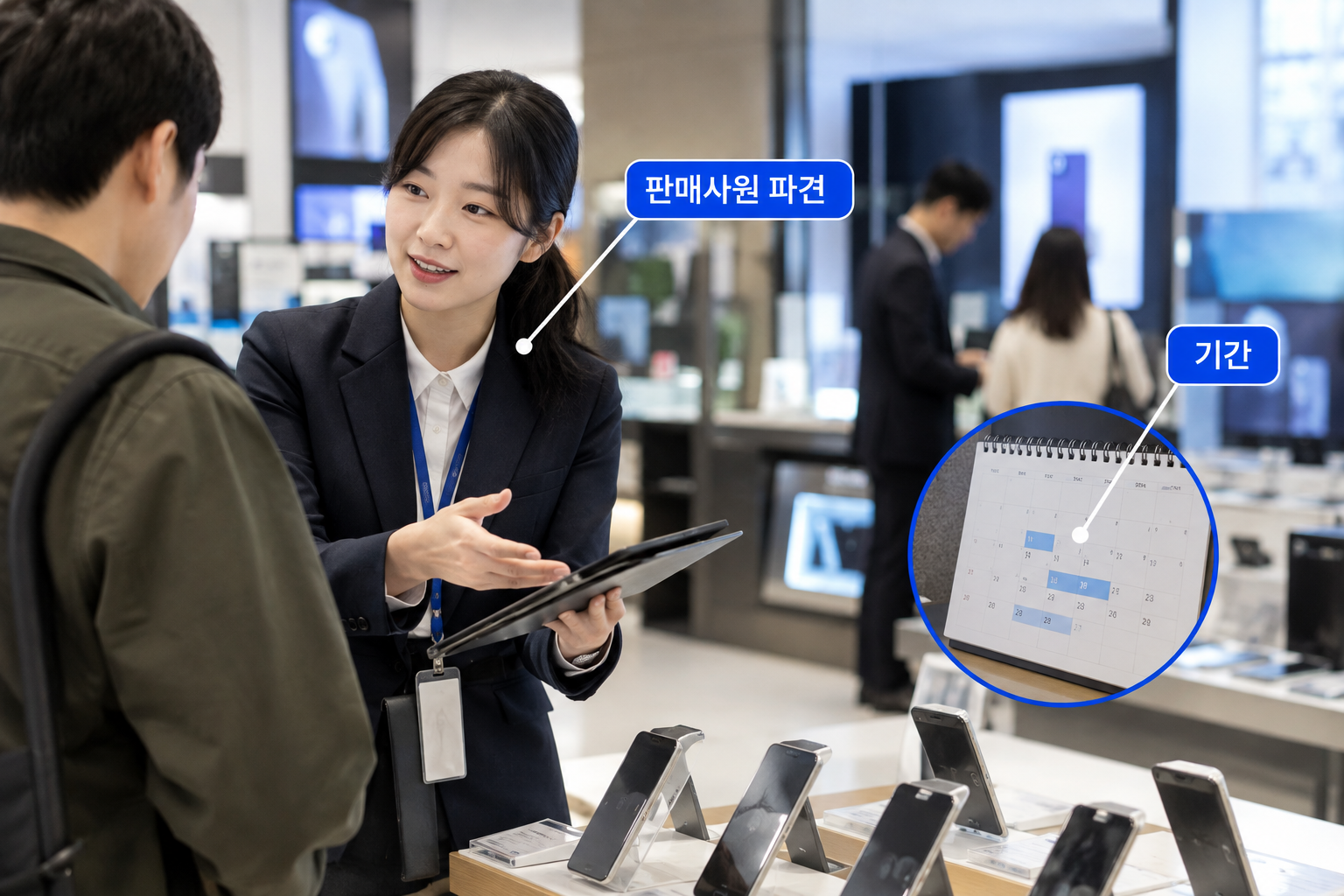 백화점 매장에서 판매사원이 근무하는 모습. 매장 판매직을 파견으로 쓸 수 있는 범위는 법이 따로 정해 두었다.
