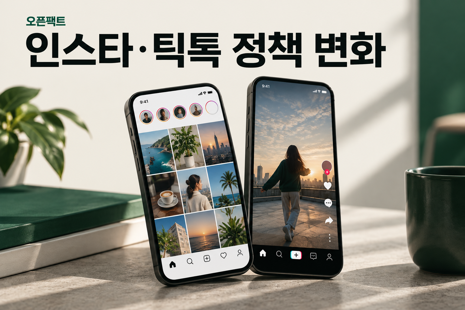 인스타그램·틱톡 정책 변화를 다룬 매거진 커버 스타일 이미지